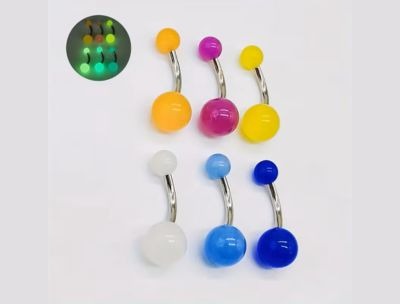 Ultra-Glowing Round Bead 5 Acrylic 14G Hypoallergenic Barbell Belly Button Ring