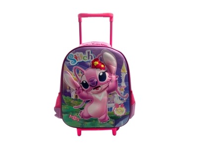 3D Kids Single Trolley Bag - Single Pocket - Stitch Pink (12H x 10L x 5W)