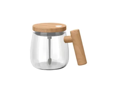 Glass Electric Self Stirring Coffee Mug with Lid & Handle - 400ml