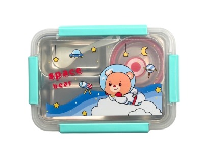 Bear Space Design 3 Compartment Lunch Box Stainless Steel Lunch Box -Large