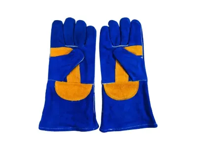 High Quality Leather Heat Resistant Gloves Pair - Elbow Size Short - Blue