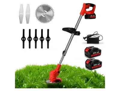Cordless Wheeled Weed Trimmer with Metal Blades, Battery & Charger - 48V