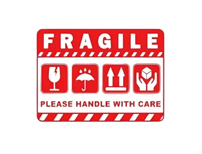 FRAGILE Please Handle with Care Sticker - Red and White (15Cm X 10Cm)