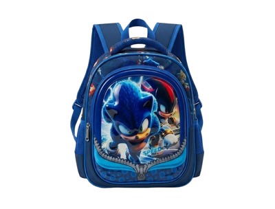 3D Kids Preschool Bag - Double Pocket - Zip Design - Sonic Speed Run (12H x 10L x 5W)