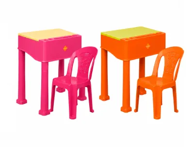 Phoenix Plastic Kids Desk & Chair Set - Blue, Pink & Orange