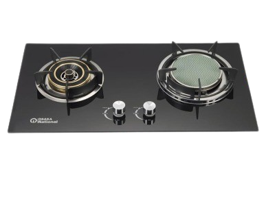 Osaka National 2-Burner Glass Top Gas Hob with Cast Iron & Infrared Burners