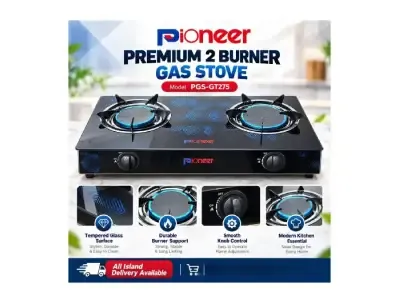Pioneer 2 Burner Infrared Glass Top Gas Cooker (Energy Saving 80% ) Double Burner Gas Stove