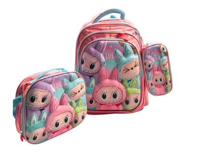 3 in 1 Trolley Bag without Trolley - Labubu Faces (17H x 13L x 7.5W)