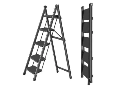 5-Step Folding Step Ladder with Wide Anti-Slip Pedals – Black