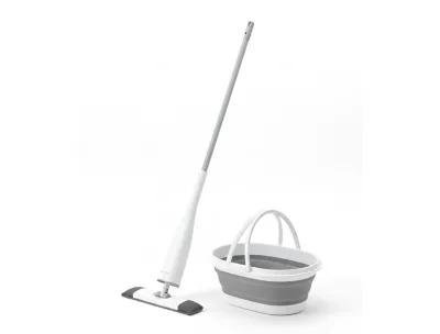 Self-Rotating Squeeze Mop & Folding Bucket Set with Microfiber Pads