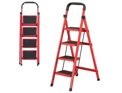4 Steps Ladder (RED) - Big Steps with Safety Clip Lock