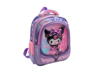 3D Kids Preschool Bag - Double Pocket - Zip Design - Kuromi (12H x 10L x 5W)