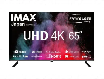 IMAX 65 inch Smart Android 14 Bluetooth 4K UHD HDR LED Frameless TV with Smart Remote