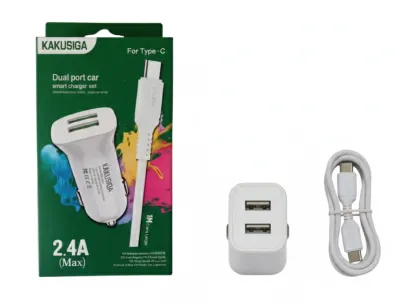 Dual port Car Charger with Type-C Charging Cable