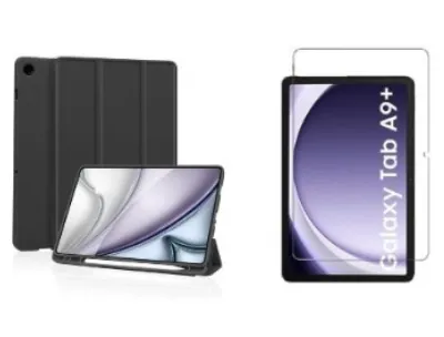 Samsung Galaxy Tab A9 Plus Smart Case with Pen Holder + Tempered Glass Screen Protector