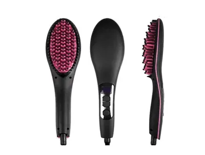 Ceramic Electric Hair Straightener Brush – Fast Heating Comb with LCD Display