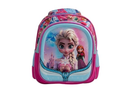 3D Kids Preschool Bag - Double Pocket - Zip Design - Frozen (12H x 10L x 5W)