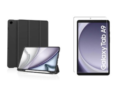 Samsung Galaxy Tab A9 Smart Case with Pen Holder + Tempered Glass Screen Protector