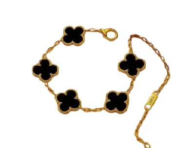 Clover Charm Chain Bracelet - Adjustable Gold and Black