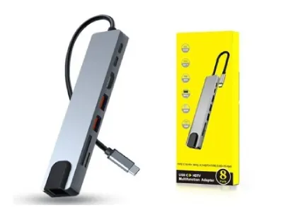 8 IN 1 Type-C 3.1 USB Hub to 4K HDMI Multifunction Adapter - PD, USB 3.0, SD/TF, RJ45