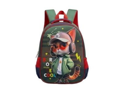 3D Kids Preschool Bag - Single Pocket - Cat Design (12H x 10L x 5W)