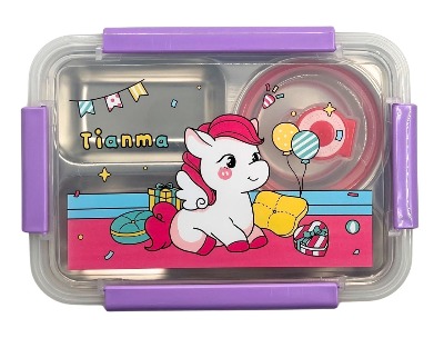 Unicorn Design 3 Compartment Lunch Box Stainless Steel Lunch Box -Large