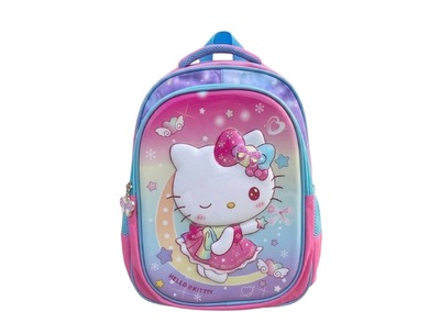 3D Kids Preschool Bag - Double Pocket - Hello Kitty (12H x 10L x 5W)