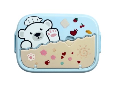 Plastic Kids Lunch Box with Spoon - Small Size - Light Blue Color