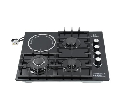 Puresonic Built In 4 Burner Glasstop Gas Hob with Ceramic Hot Plate Black - PS-HPTG36060