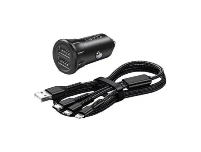 Dual USB Car Charger with Triple Cable