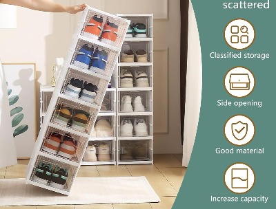 6-Pcs Foldable Clear Shoes Storage Box, Plastic Stackable