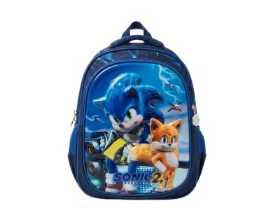 3D Kids Preschool Bag - Double Pocket - Sonic 2 (12H x 10L x 5W)
