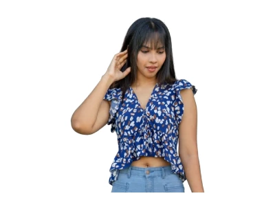 V - Neck Front Ruffle Hem Top