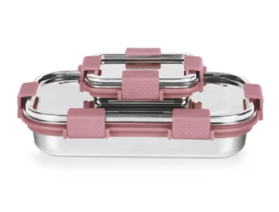 Borosil Slim Lunch Box Set 700ml - Pink