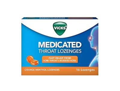 Vicks Medicated Throat Lozenges - Orange Flavour - 16 Lozenges