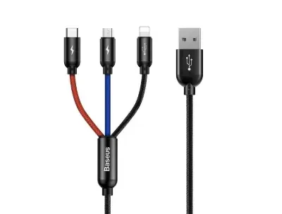 Baseus Three Primary Colors 3-in-1 Cable USB For M+L+T 3.5A 30CM - Black