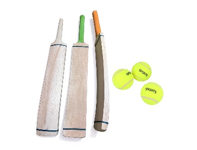 Wooden Soft Ball Cricket Bat with 3 Tennis Balls Set