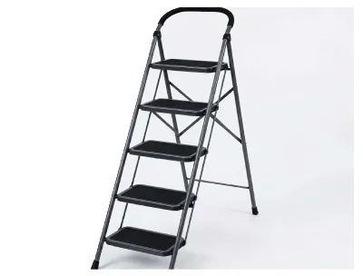 Premium 5-Step Folding Steel Ladder with Non-Slip Steps - Black