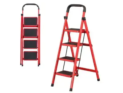 4 Steps Ladder - Big Bteps with Safety Clip Lock (RED)