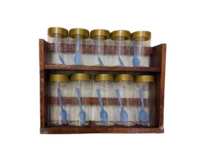 Wooden Kitchen Spice Rack Storage Shelf with Bottles