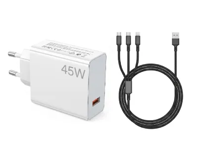 USB 45W Fast Charger with Three-In-One Cable