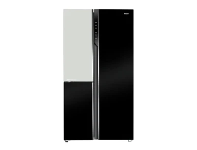 Haier Vouge Series 598L Side by Side Triple Door  Inverter Refrigerator - Black White Glass