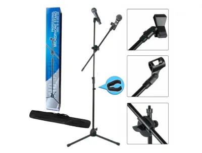 Adjustable Tripod Microphone Stand with Double Clip Holder