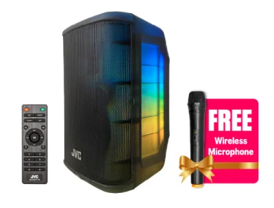 JVC Party Speaker 1600W PMPO Wireless Mic & Remote Control - Black