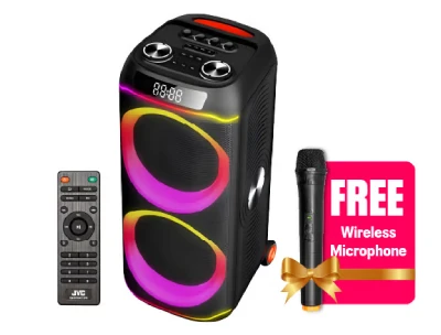JVC Portable Party Speaker 1600W PMPO Wireless Mic & Remote Control - Black