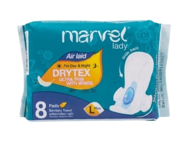 Marvel Lady Ultra-Thin Sanitary Pads with Wings for all Night - 8 Pads (L)