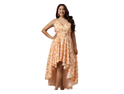 V-Neck High Low Printed Maxi Dress