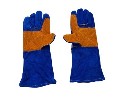 SafetySure High Quality Leather Heat Resistant Gloves Pair - Elbow Size - Blue