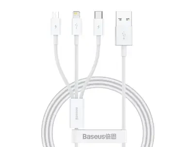 Baseus Superior Series Fast Charging Data Cable USB to M+L+C 3.5A 1M - Stellar White