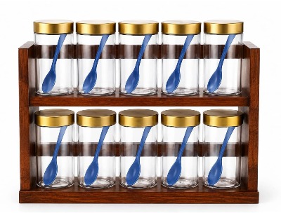 Wooden Bottle Rack with 10 Glass Bottles
